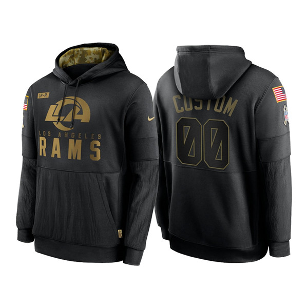 Men's Los Angeles Rams Black 2020 Customize Salute to Service Sideline Therma Pullover Hoodie